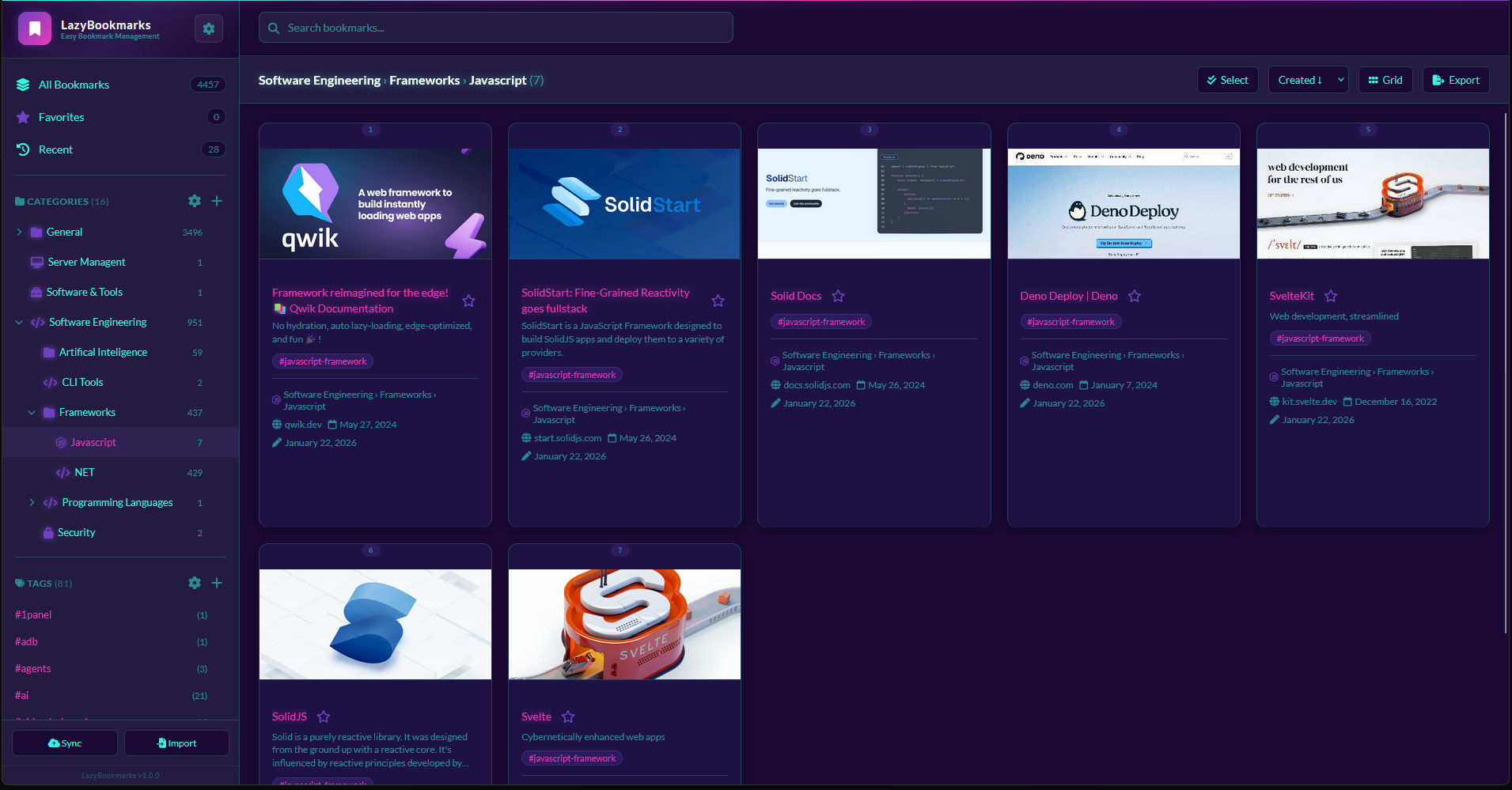 LazyBookmarks Interface